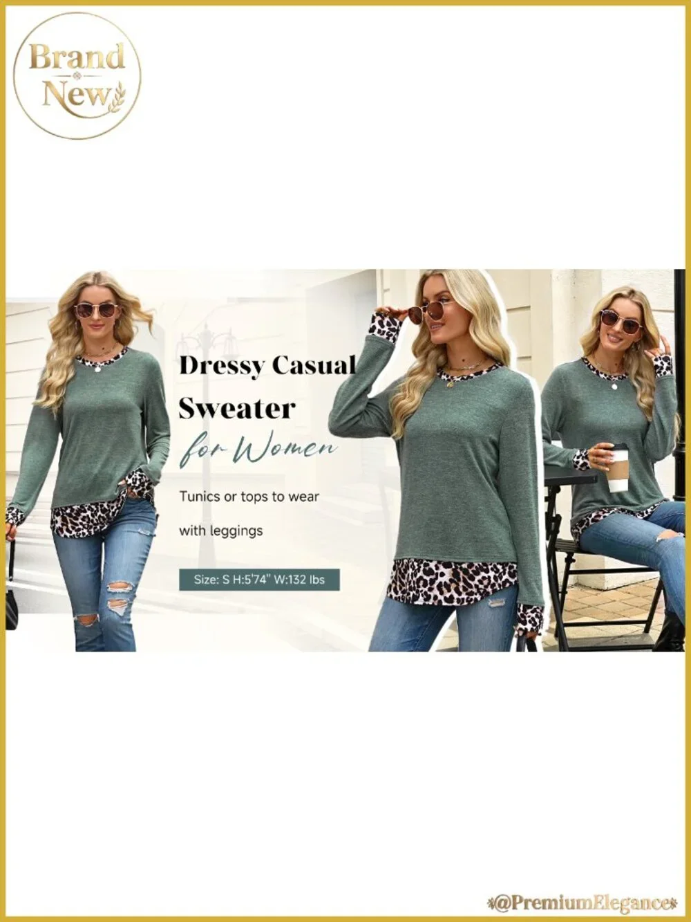 Womens Long Sleeve Tunic Top Lightweight Polyester Blend Casual Crew Neck